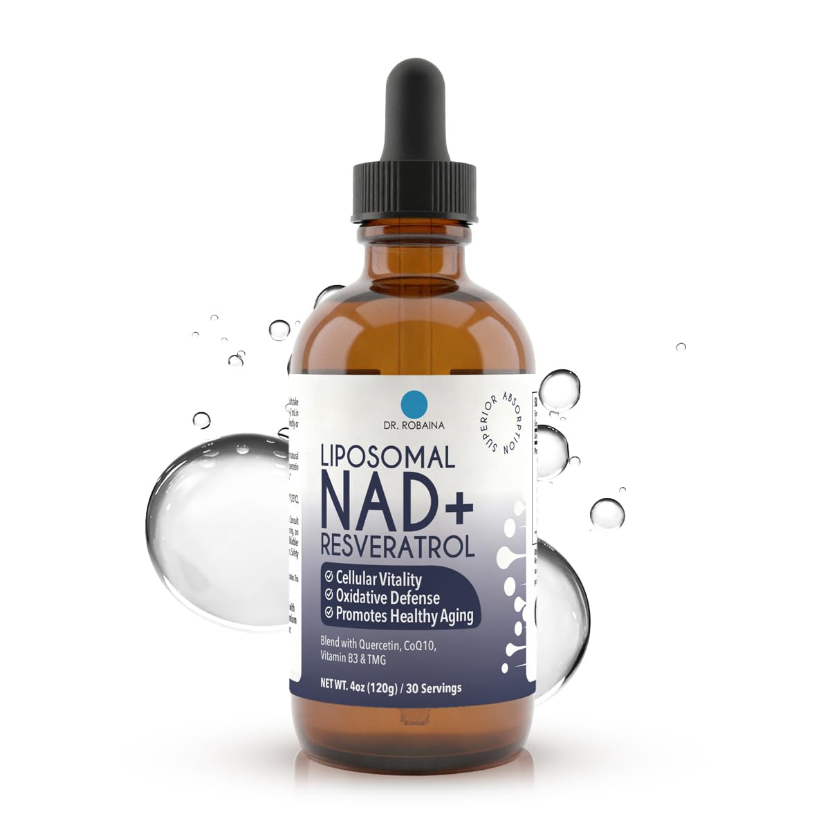 Dr. Robaina Liposomal NAD⁺ Liquid Drops – Berry Flavor, 400 mg NAD⁺/4 mL