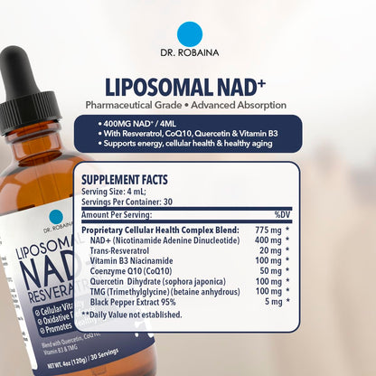 Dr. Robaina Liposomal NAD⁺ Liquid Drops – Berry Flavor, 400 mg NAD⁺/4 mL