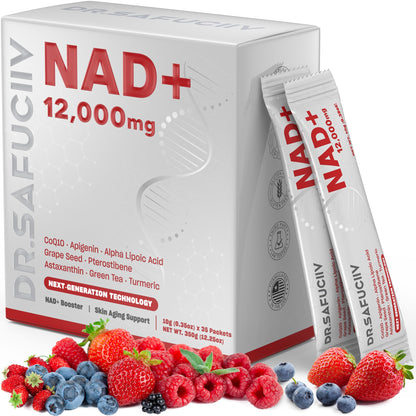 DR.SAFUCIIV NAD Supplement 12,000mg Extra Strength Alternative Liposomal, Urolithin A + Resveratrol for Men & Woemn, 8-in-1 Natural NAD+ Stick for Anti-Aging, Energy, Focus - 35 Packets