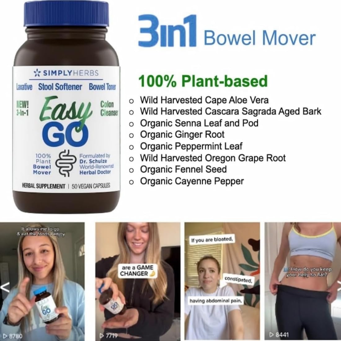 Dr. Schulze's Simply Herbs Easy Go Bowel Mover – 2 Pack Plant-Based Gentle Laxative