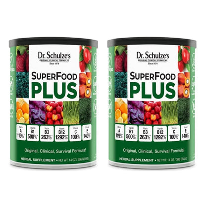 Dr. Schulze's SuperFood Plus – Everyday Plant-Based Multivitamin for Energy & Wellness | Gluten-Free & Dairy-Free | 14 oz 2-Pack