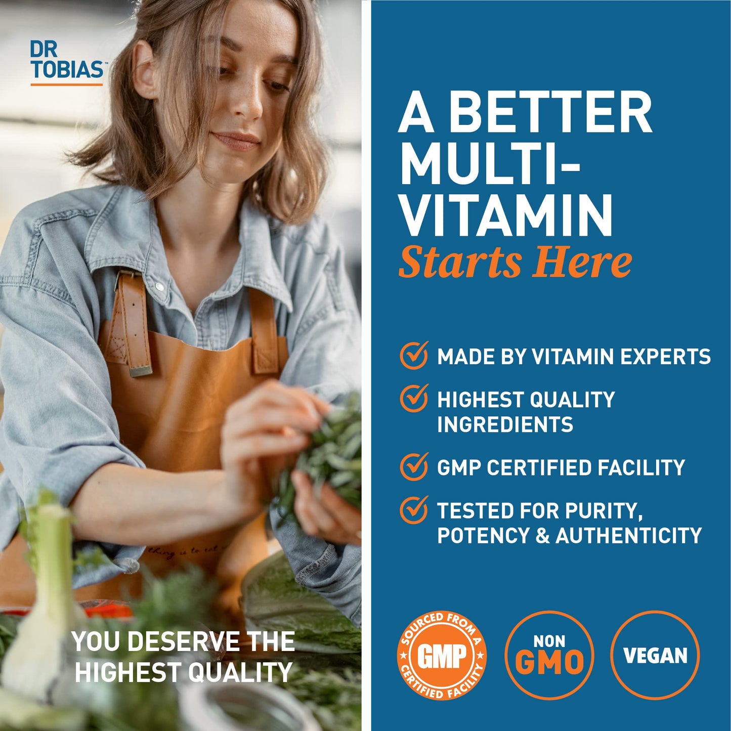 Dr. Tobias Adult Multivitamin for Women & Men – Immune Support, 42 Fruits & Vegetables, Vegan, Non-GMO, 180 Tablets