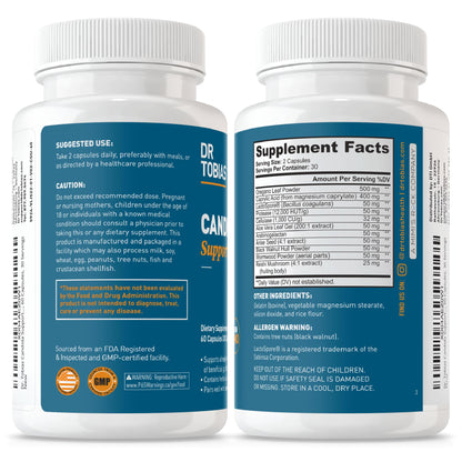Dr. Tobias Candida Support – Gut Flora Balance Complex with Oregano, Caprylic Acid, Enzymes & Probiotics | 60 Capsules