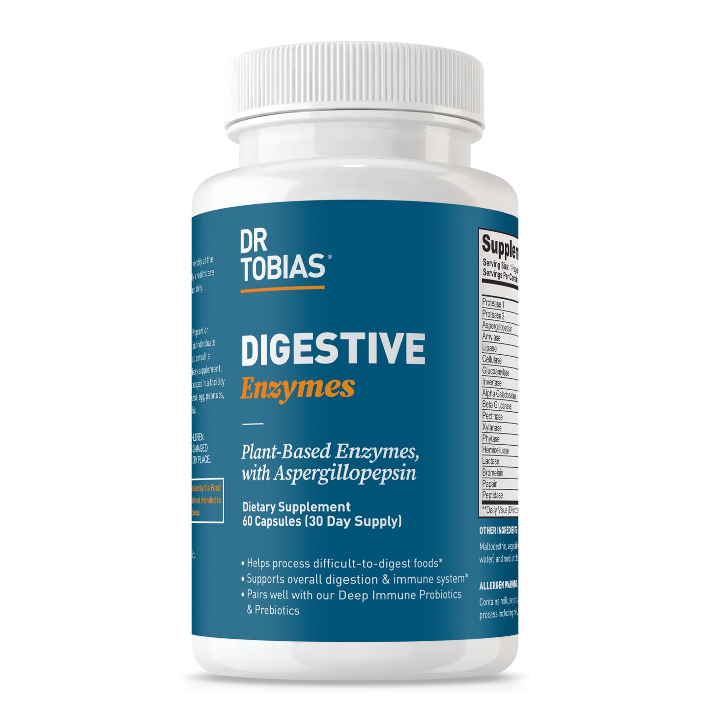Dr. Tobias Digestive Enzymes with Amylase, Lipase, Bromelain, Lactase, Protease & More – 60 Capsules | Digestion & Gut Health
