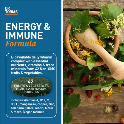 Dr. Tobias Adult Multivitamin for Women & Men – Immune Support, 42 Fruits & Vegetables, Vegan, Non-GMO, 180 Tablets