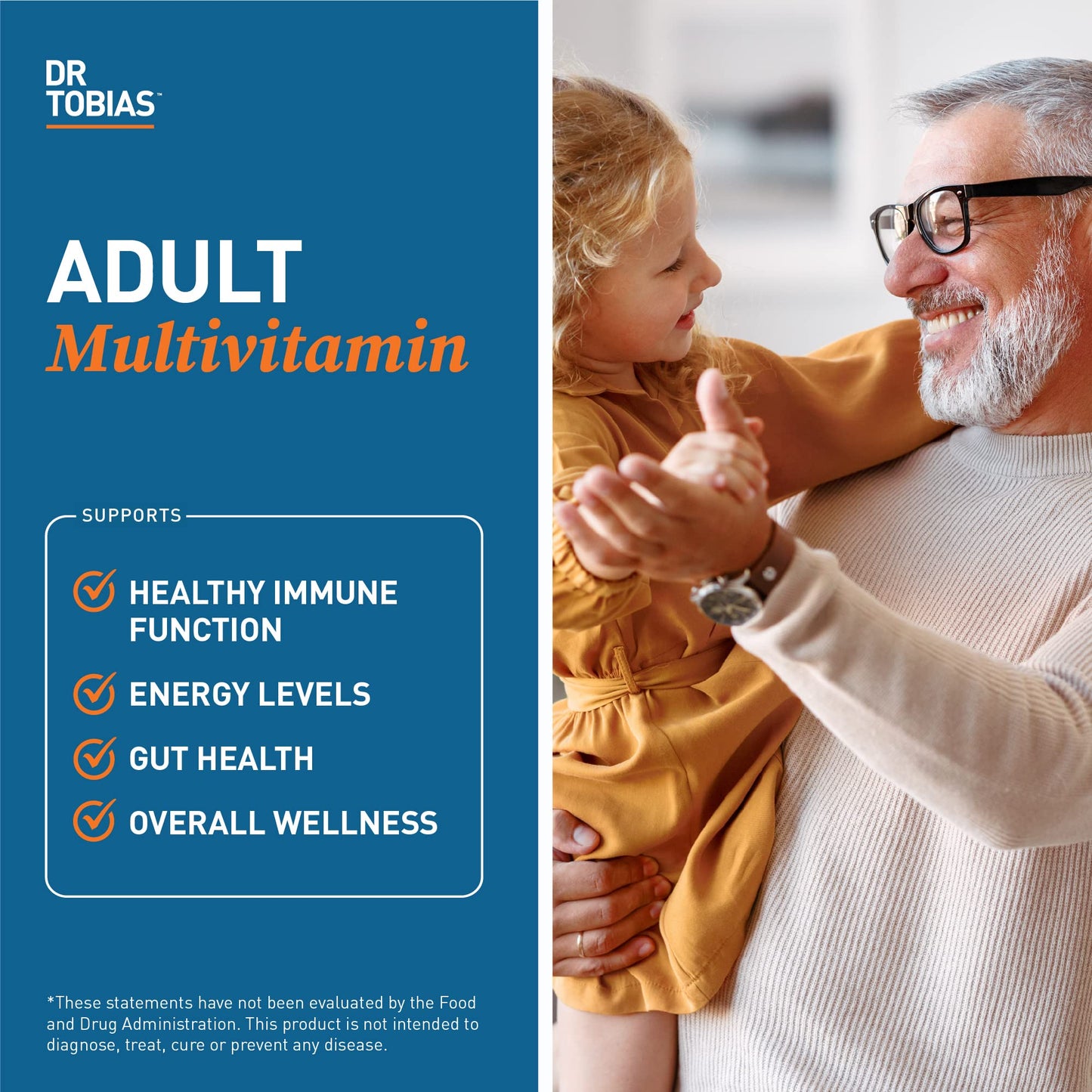 Dr. Tobias Adult Multivitamin for Women & Men - Immune Support, 42 Fruits & Vegetables, Probiotics, Vegan, Non-GMO, 90 Tablets, 30 Servings