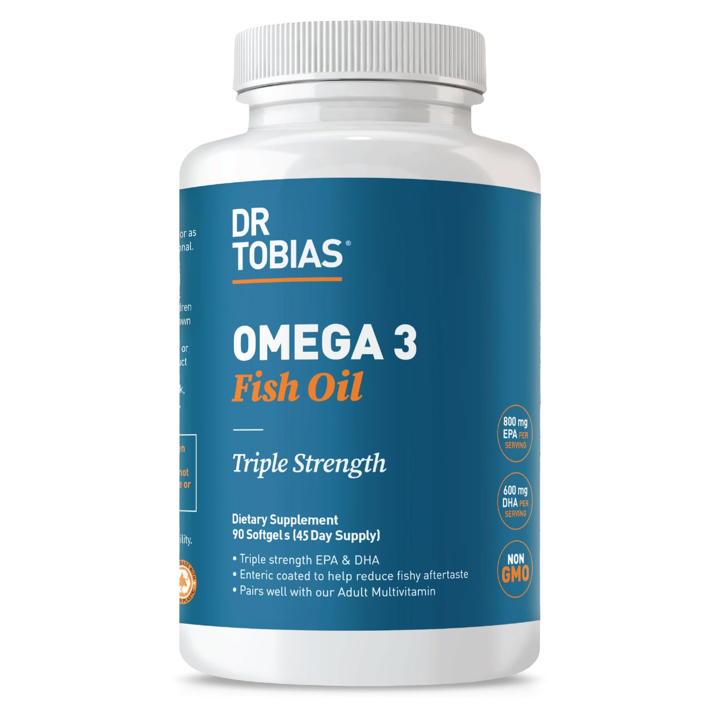 Dr. Tobias Omega-3 Fish Oil 2000mg Triple Strength – 800mg EPA / 600mg DHA per Serving | 90 Softgels