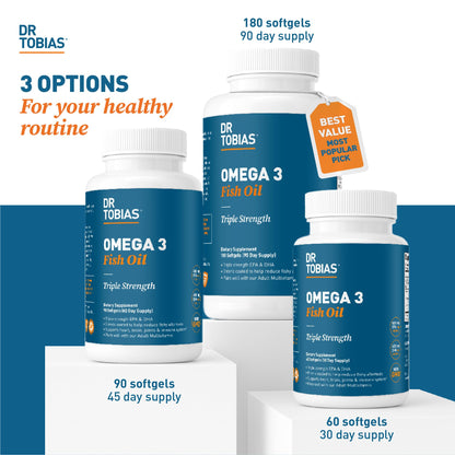 Dr. Tobias Omega-3 Fish Oil 2000mg Triple Strength – 800mg EPA / 600mg DHA per Serving | 90 Softgels