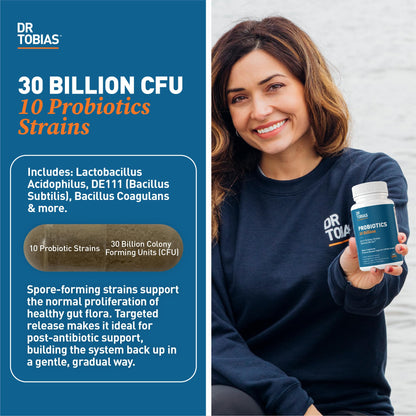 Dr. Tobias Probiotics 30 Billion CFU – 10 Strains | Targeted Release for Digestive Health
