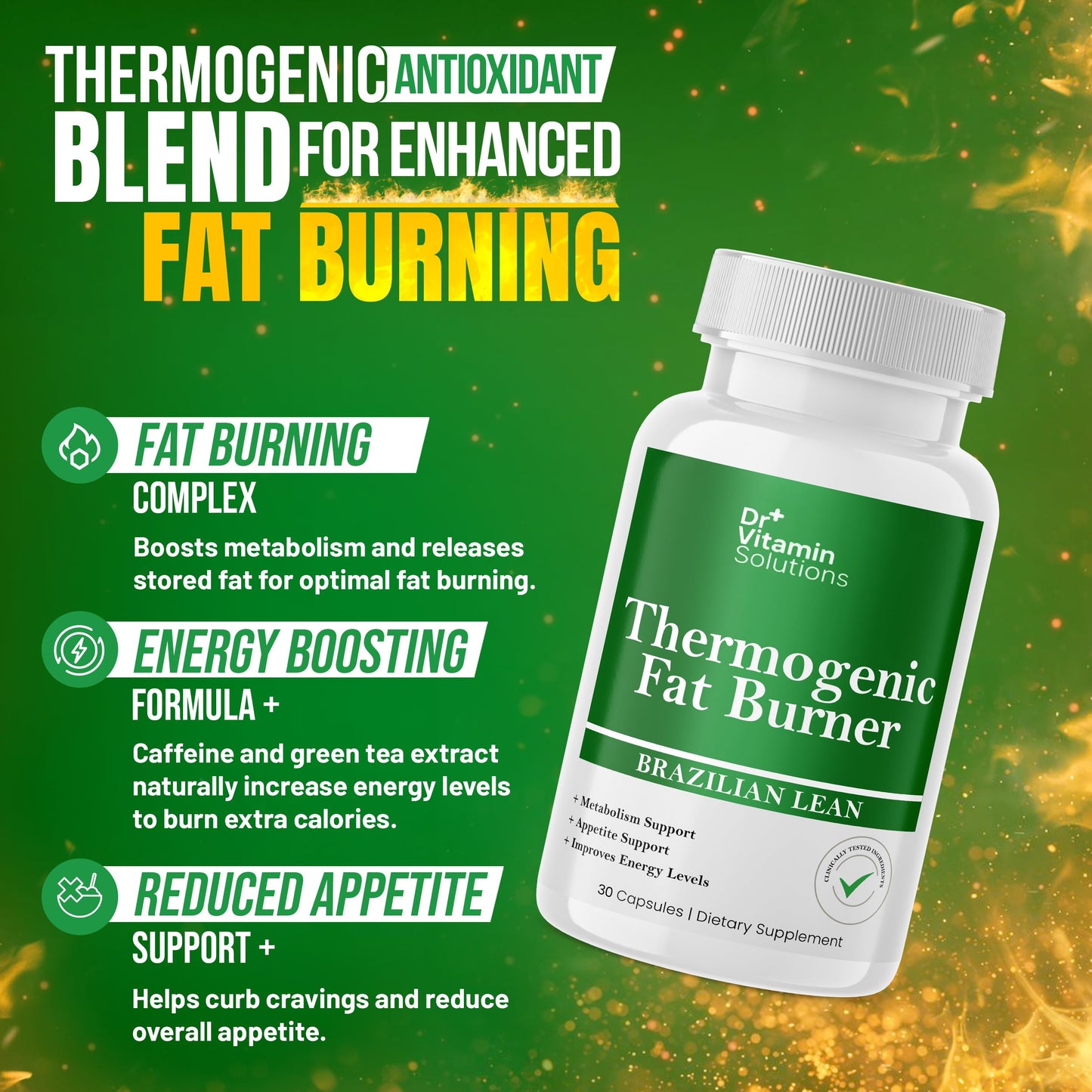DR VITAMIN SOLUTIONS Thermogenic Fat Burner for Women and Men - Appetite Suppressant for Weight Loss