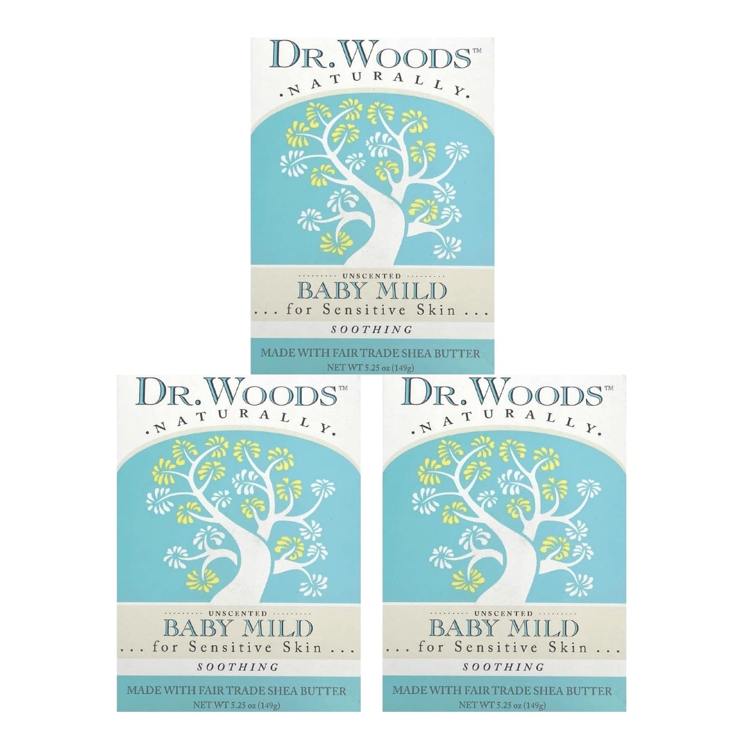Dr. Woods Unscented Baby Mild Bar Soap with Organic Shea Butter – 5.25 oz (Pack of 3)