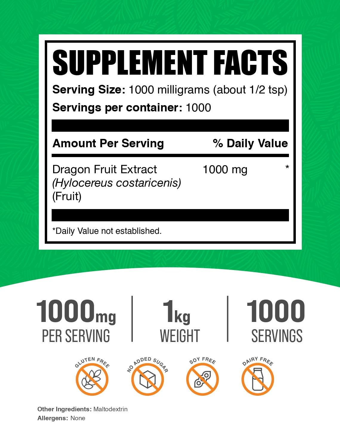 Dragon Fruit Extract - Antioxidants Supplement for Digestion Support | Vegan & Gluten Free | 1kg (2.2 lbs), 1g Serving | BulkSupplements.com