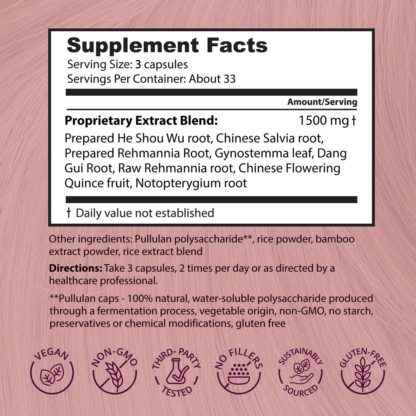 Dragon Herbs Hair and Nails | All Natural Supplement to Support Hair, Nails, Healthy Aging, and Circulation | All Natural Ingredients, Non-GMO (100 Capsules, 500 mg Per Capsule)