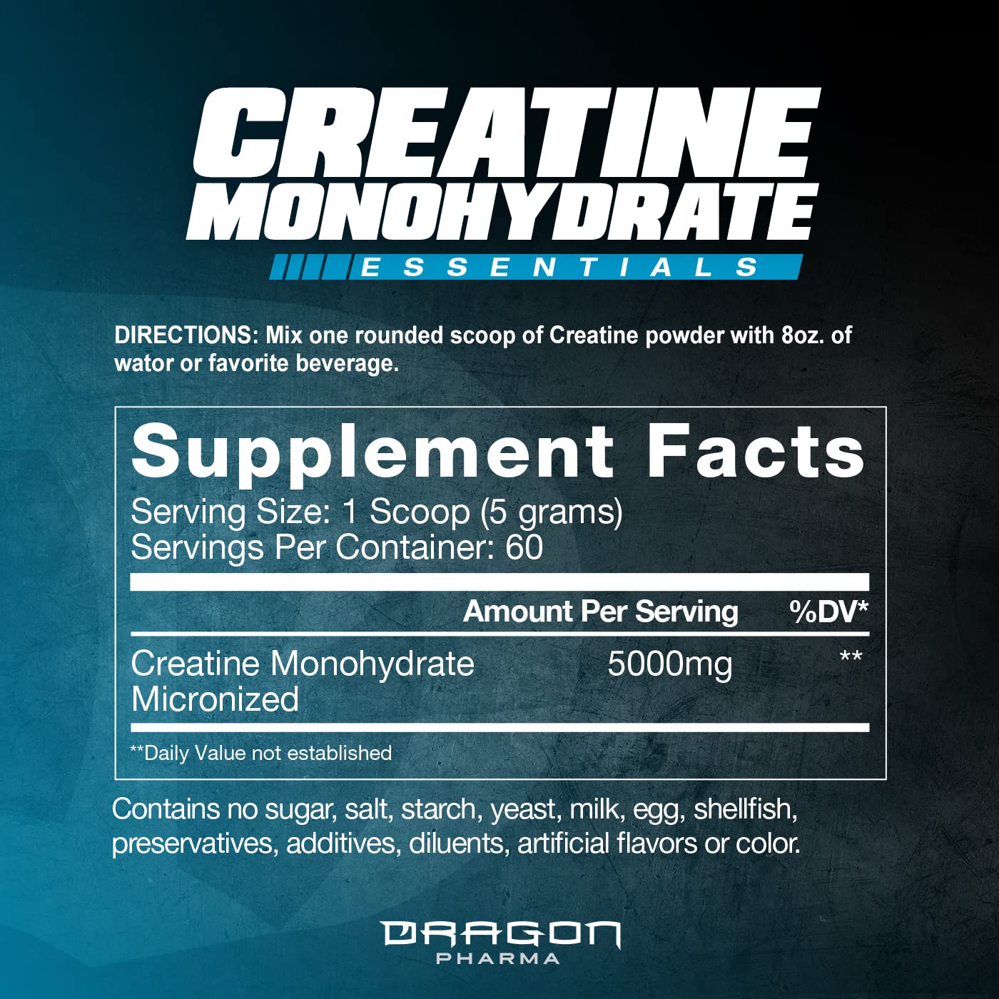 DRAGON PHARMA Creatine Monohydrate – 60 Servings, Unflavored | Muscle Recovery