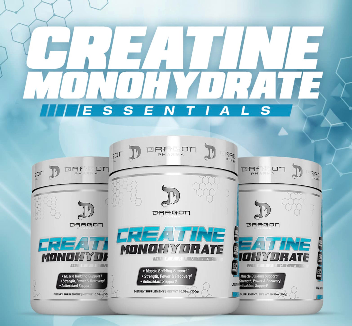 DRAGON PHARMA Creatine Monohydrate – 60 Servings, Unflavored | Muscle Recovery
