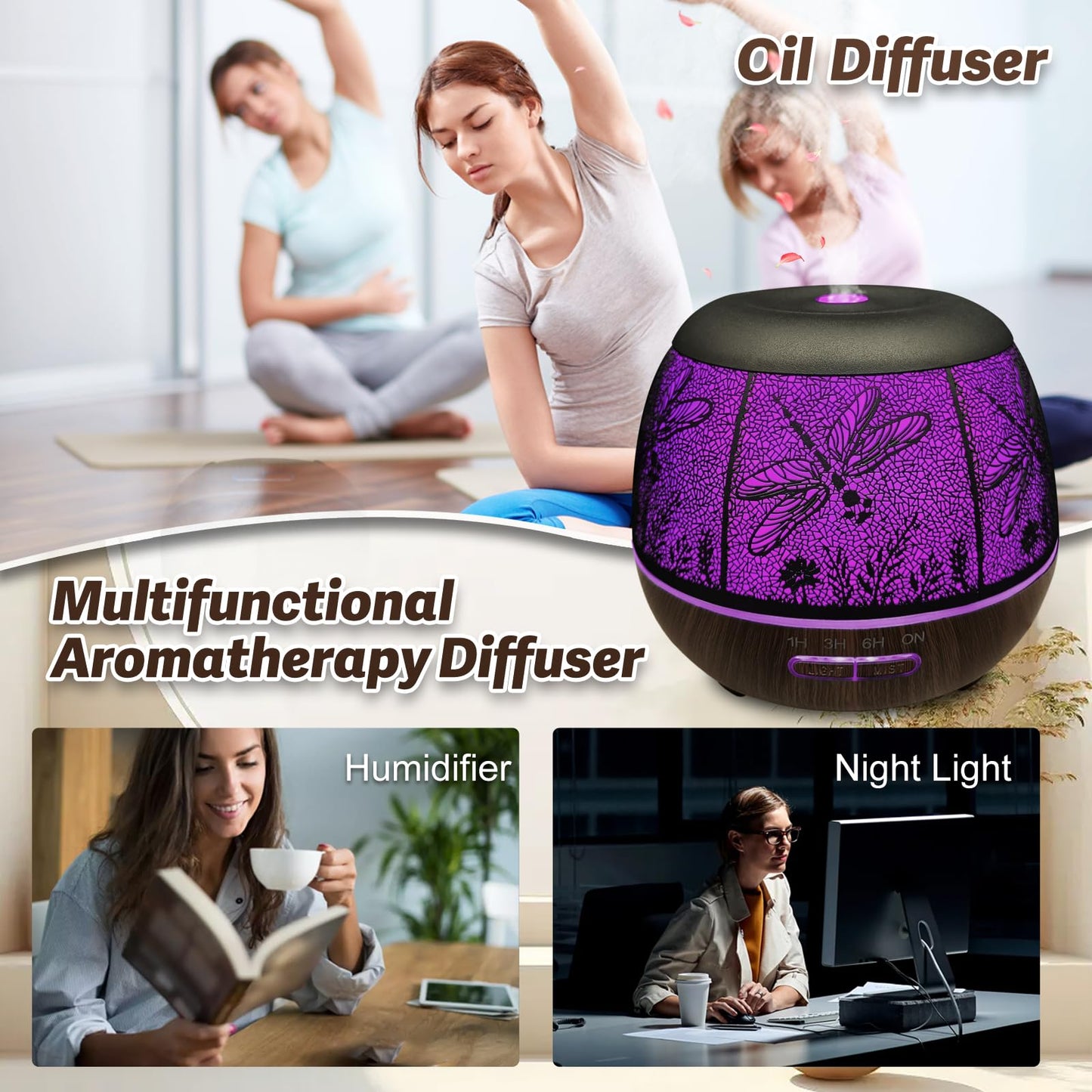 Diffusers for Essential Oils Large Room 400ml | Dragonfly with Remote & 7-Color Lights