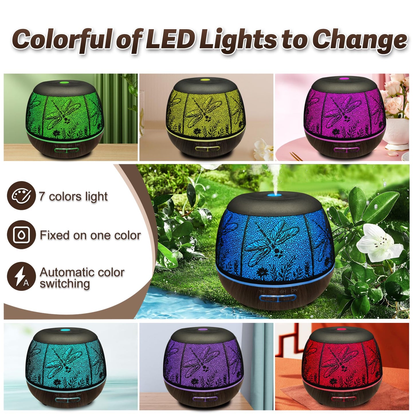 Diffusers for Essential Oils Large Room 400ml | Dragonfly with Remote & 7-Color Lights