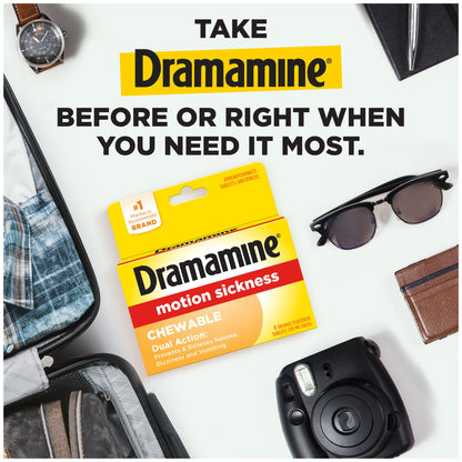 Dramamine Chewable Orange Motion Sickness Relief — 8 Count | Fast, Travel-Ready