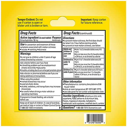 Dramamine Chewable Orange Motion Sickness Relief — 8 Count | Fast, Travel-Ready