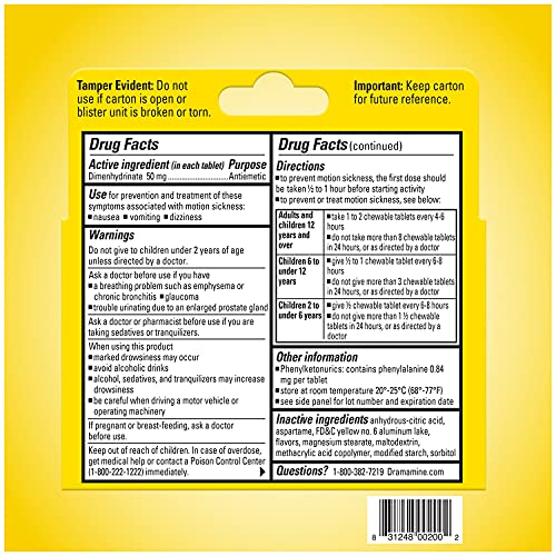 Dramamine Chewable Orange Motion Sickness Relief — 8 Count | Fast, Travel-Ready