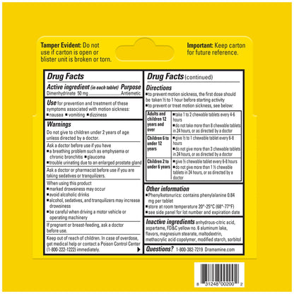 Dramamine Chewable Orange Motion Sickness Relief — 8 Count | Fast, Travel-Ready