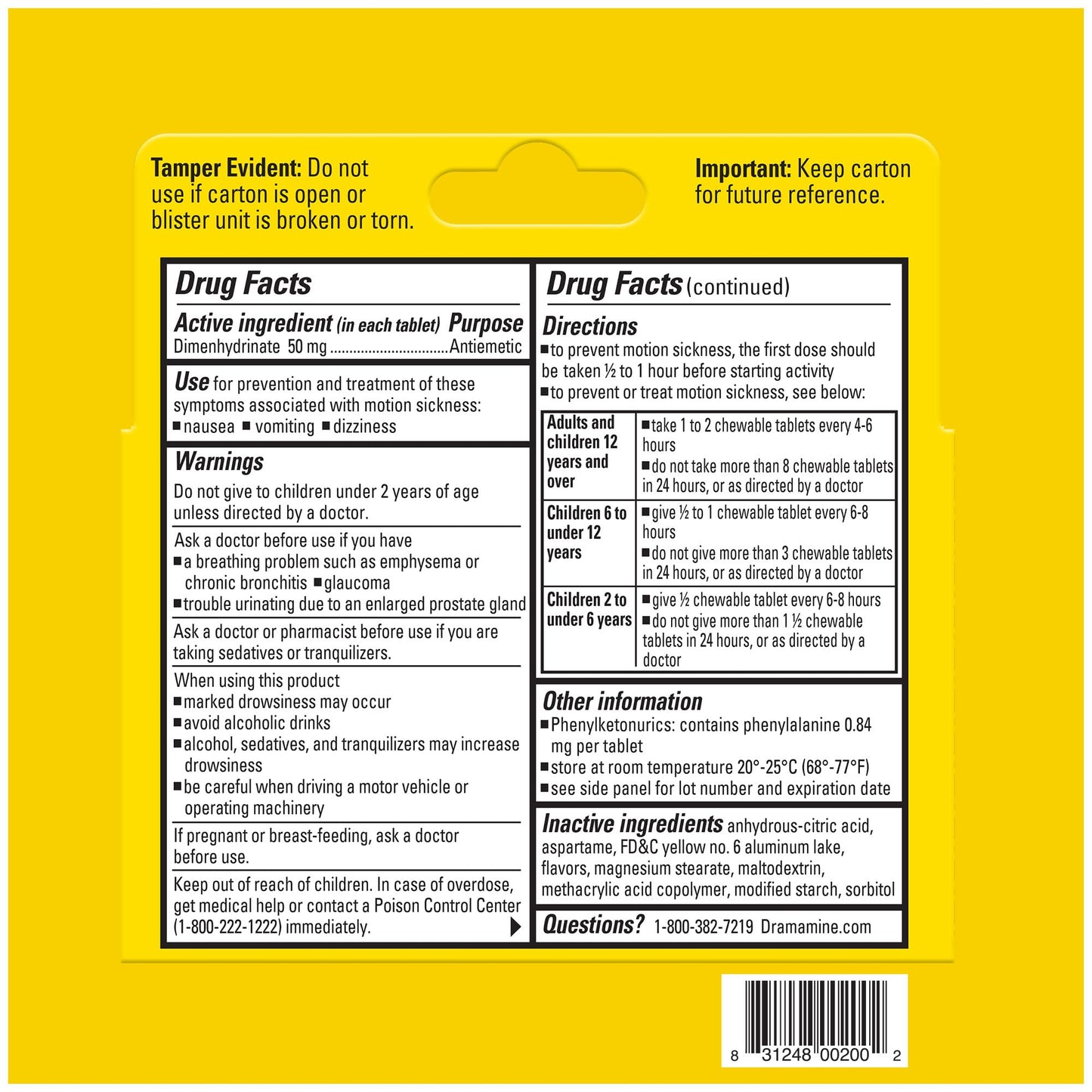 Dramamine Chewable Orange Motion Sickness Relief — 8 Count | Fast, Travel-Ready