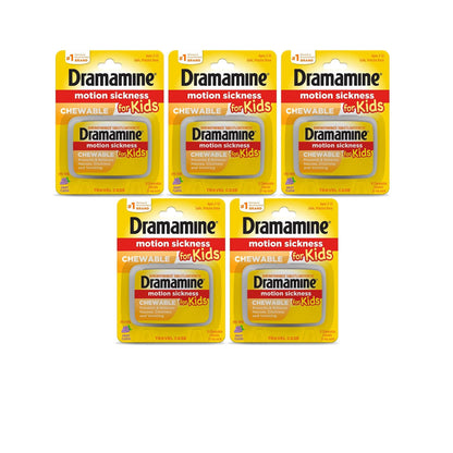 Dramamine for Kids Chewables – Grape Flavor, 5-Pack (8 Tablets Each)