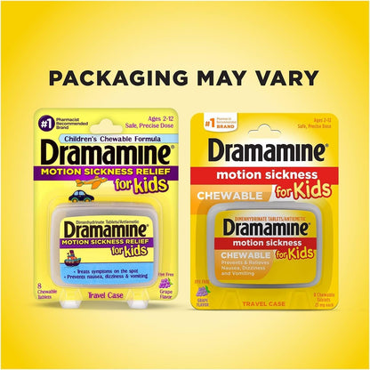 Dramamine for Kids Chewables – Grape Flavor, 5-Pack (8 Tablets Each)