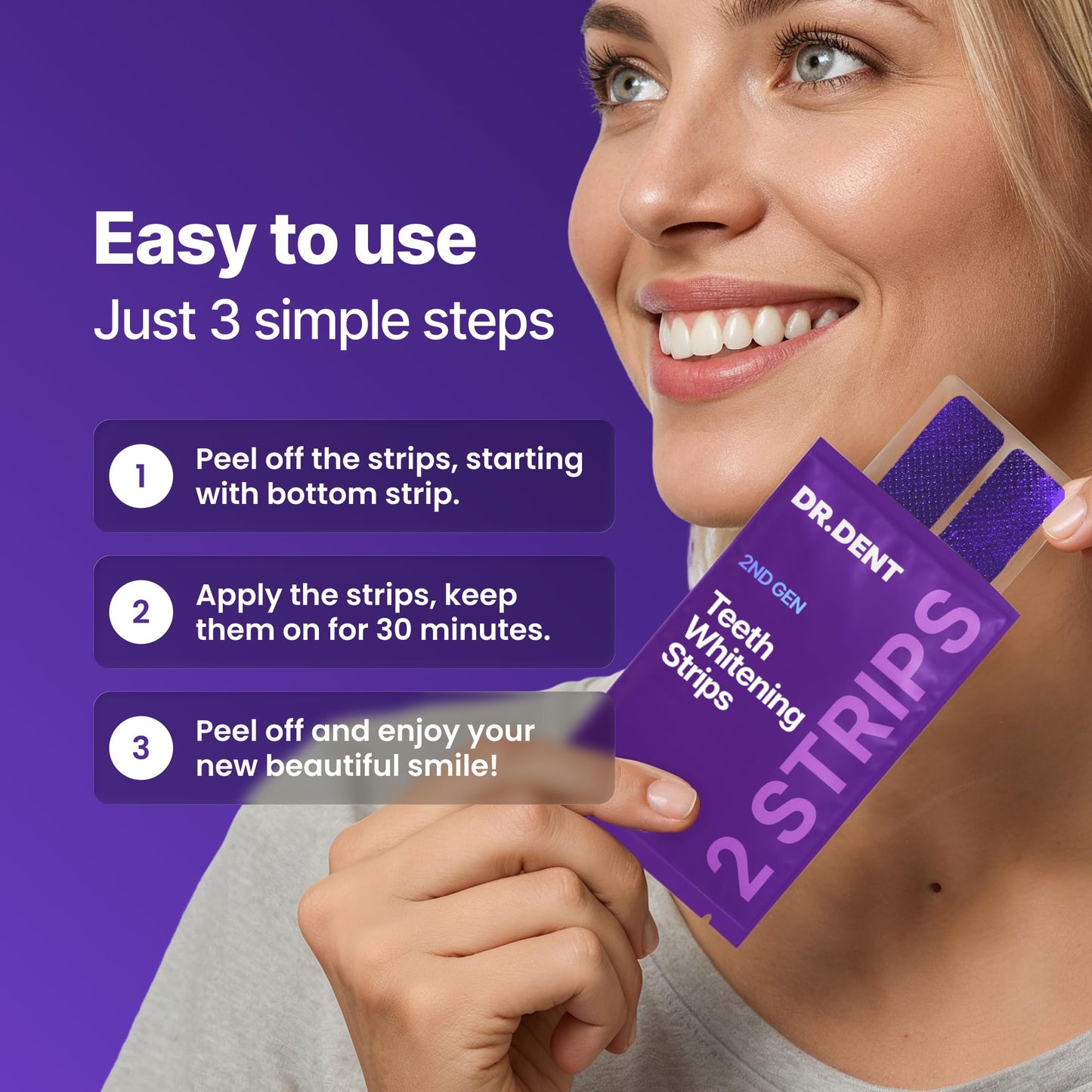 DRDENT Purple Teeth Whitening Strips - Safe for Enamel, 42 Strips