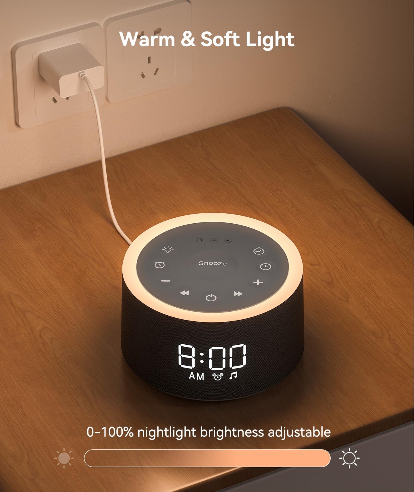 Dreamegg D1+ Sound Machine & Alarm Clock – 29 Soothing Sounds, Dimmable Night Light, Gentle Wake