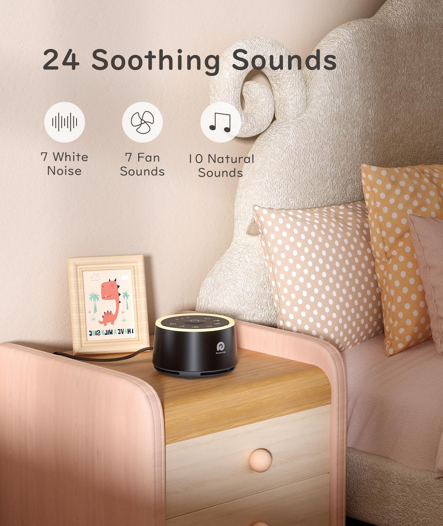 Dreamegg White Noise Machine — 24 Calming Sounds, Ambient Night Light, Travel-Ready