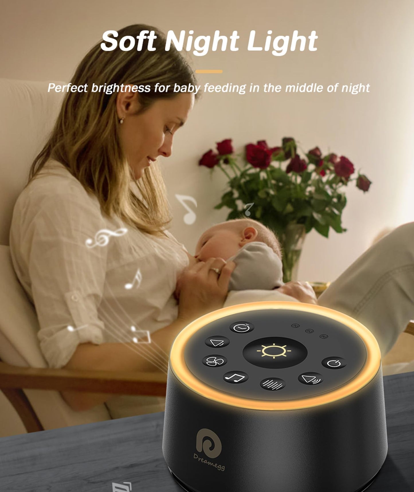 Dreamegg White Noise Machine — 24 Calming Sounds, Ambient Night Light, Travel-Ready