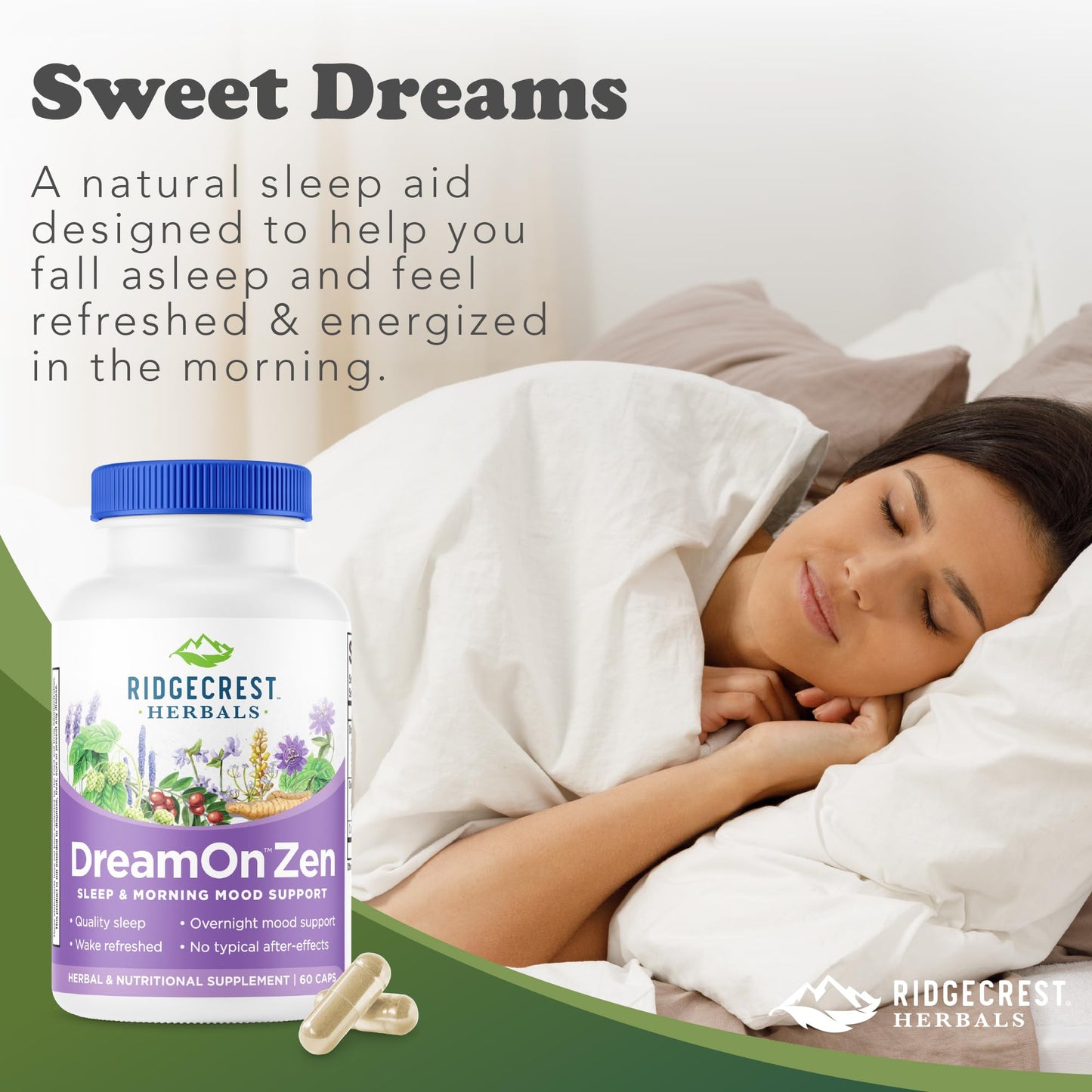 Ridgecrest DreamOn Zen Sleep Support – Melatonin Free (60 Caps, 30 Servs)
