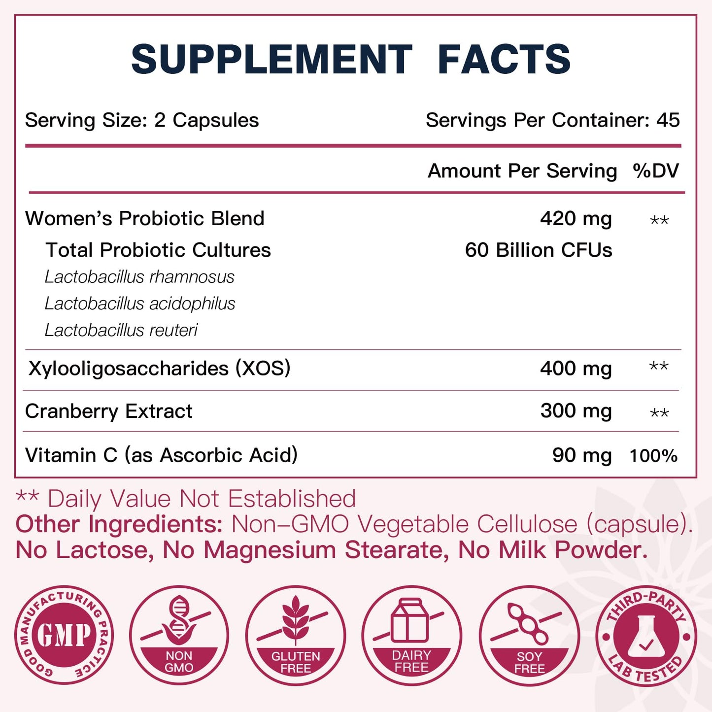 DRFOSTER Vaginal Probiotics for Women – 60B Probiotics, Prebiotic XOS & Cranberry, 90 Vegan Capsules