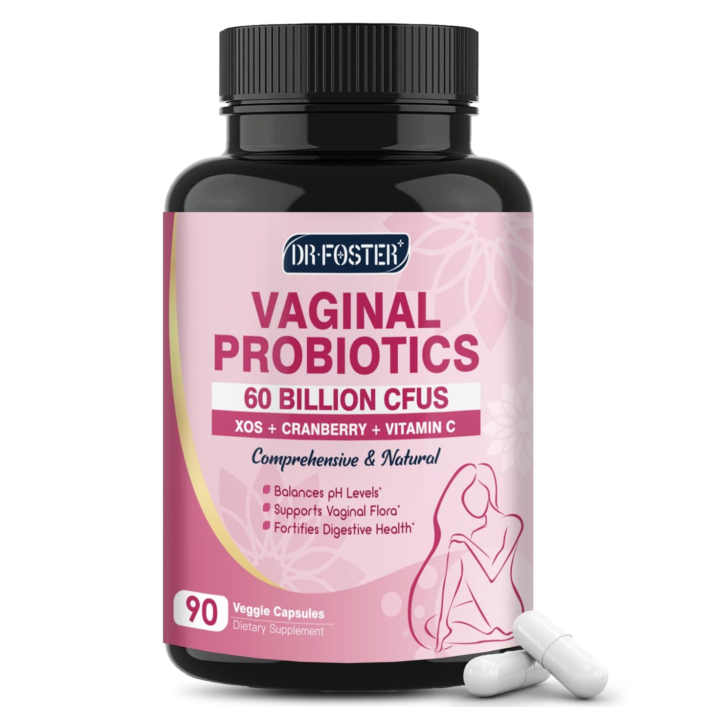 DRFOSTER Vaginal Probiotics for Women – 60B Probiotics, Prebiotic XOS & Cranberry, 90 Vegan Capsules