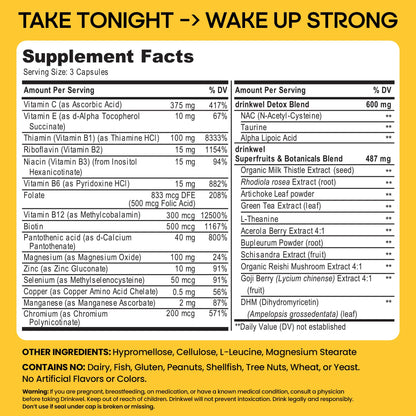 Drinkwel Better Mornings - Premium Multivitamin for Recovery, Liver Support & Immunity - 30 Count