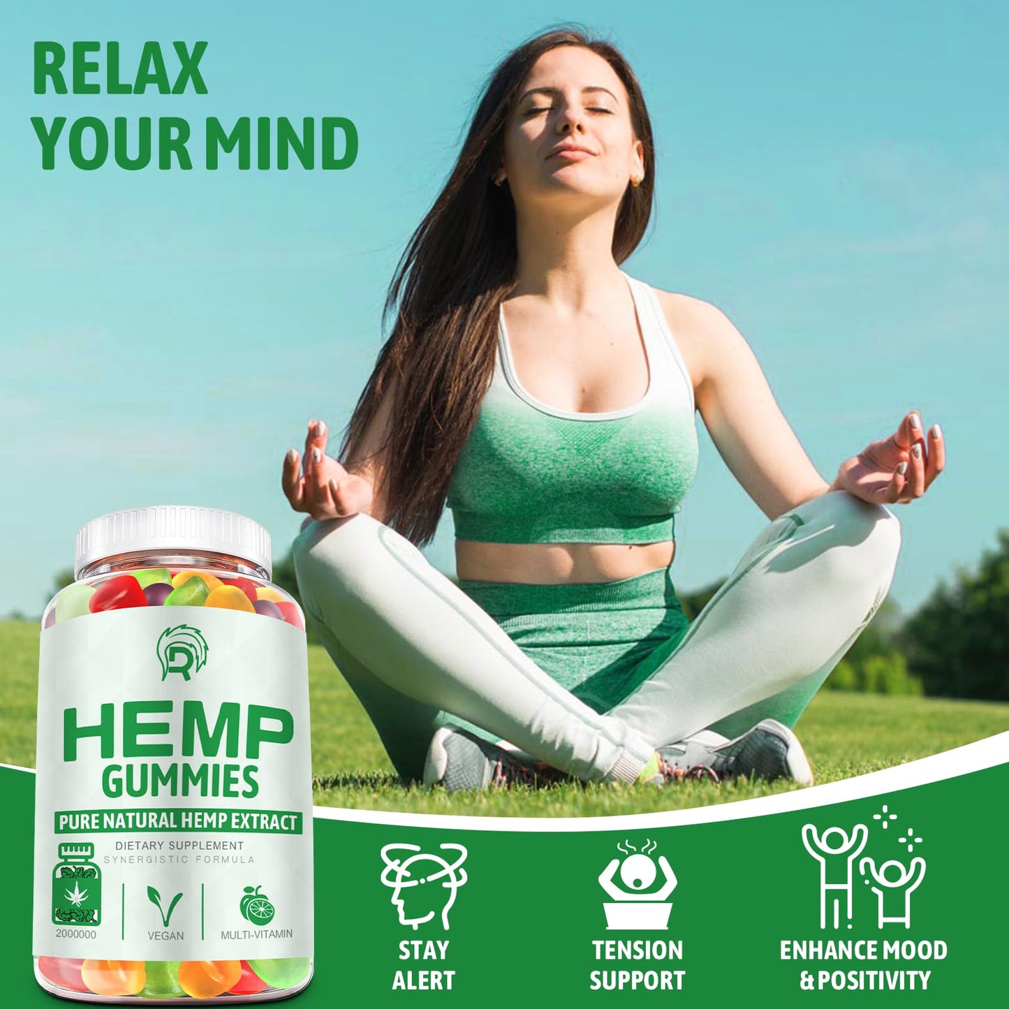 (2 Pack) Hemp Gummies for Pain Sleep Relax Anxiety - 100% Natural Infused with Organic Hemp Oil Bear Candy for Adults CY116
