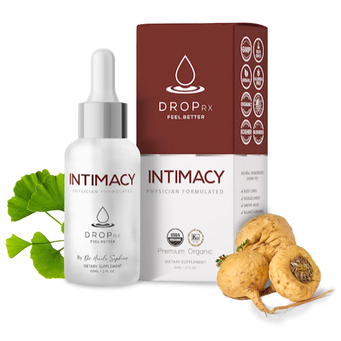 Drop Rx Intimacy by Dr. Nicole Saphier – Organic Maca, Ginkgo & Tribulus Liquid Supplement (USA Made)