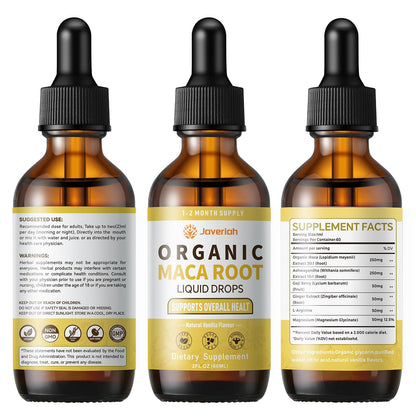 Javeriah Organic Maca Root Liquid Drops with Ashwagandha, Goji Berry, Ginger, Magnesium & L-Arginine — 4 Oz 2 Pack