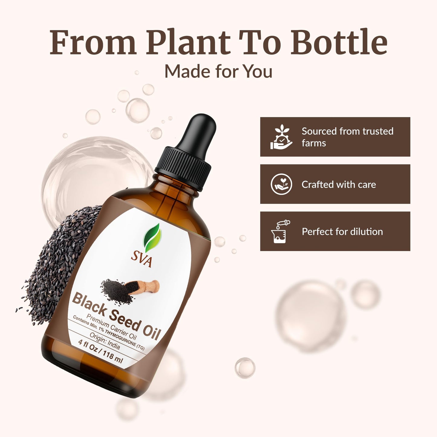 SVA Black Seed Oil - 4 Oz | Cold-Pressed Nigella Sativa Carrier Oil with Dropper