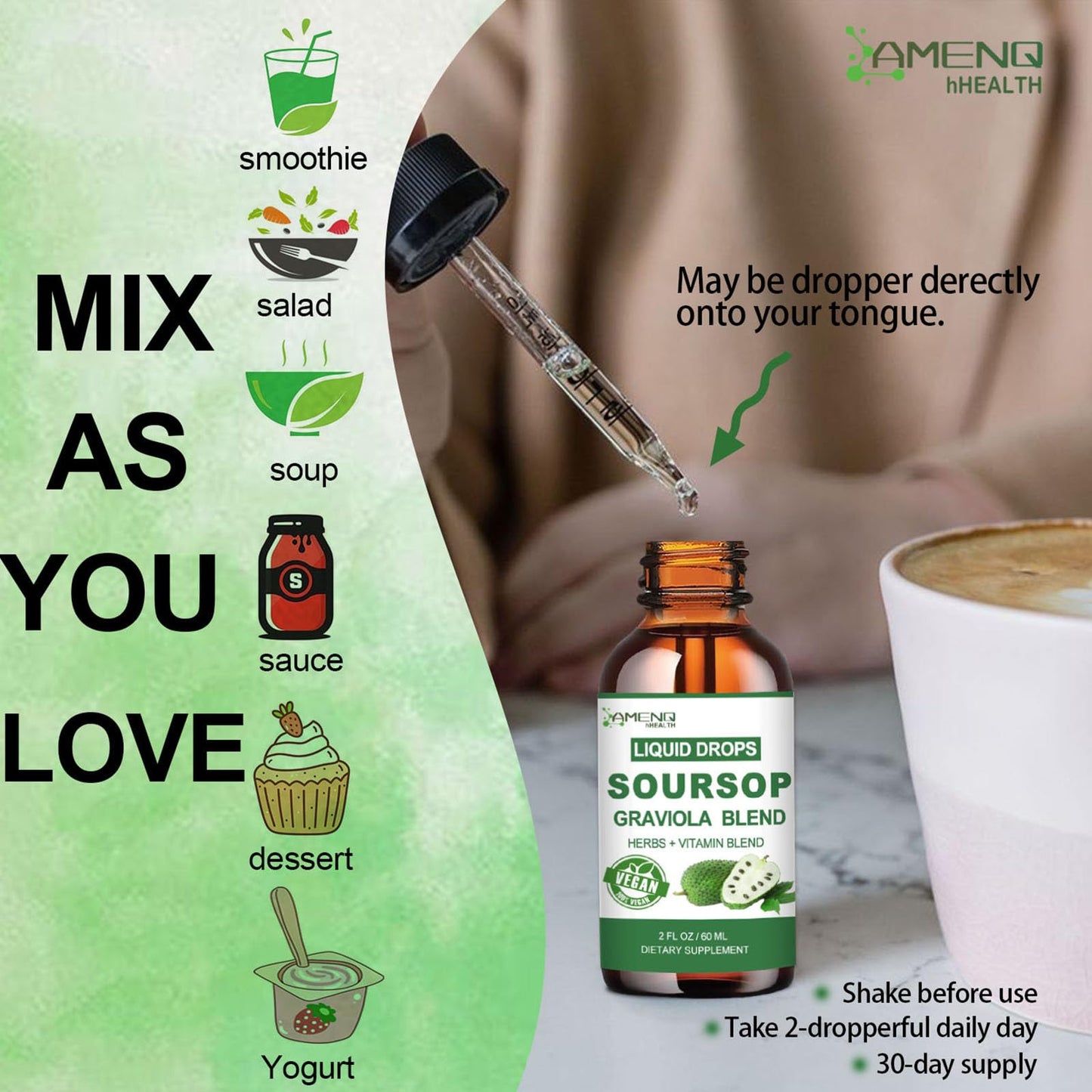 Soursop Graviola Liquid Drops – Organic 16-in-1 Immune Support (2 fl oz) with Sea Moss, Elderberry, Vitamin C & Zinc