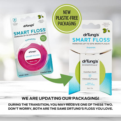DrTung's Smart Floss – Natural, PTFE & PFAS Free, Cardamom Flavor (Pack of 18)