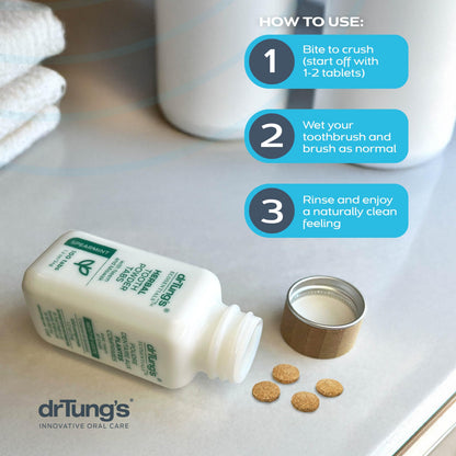 drTung's Herbal Toothpaste Tablets – Spearmint (100 Tabs) | Dry Mouth Relief, Fluoride Free, Vegan, Non-GMO