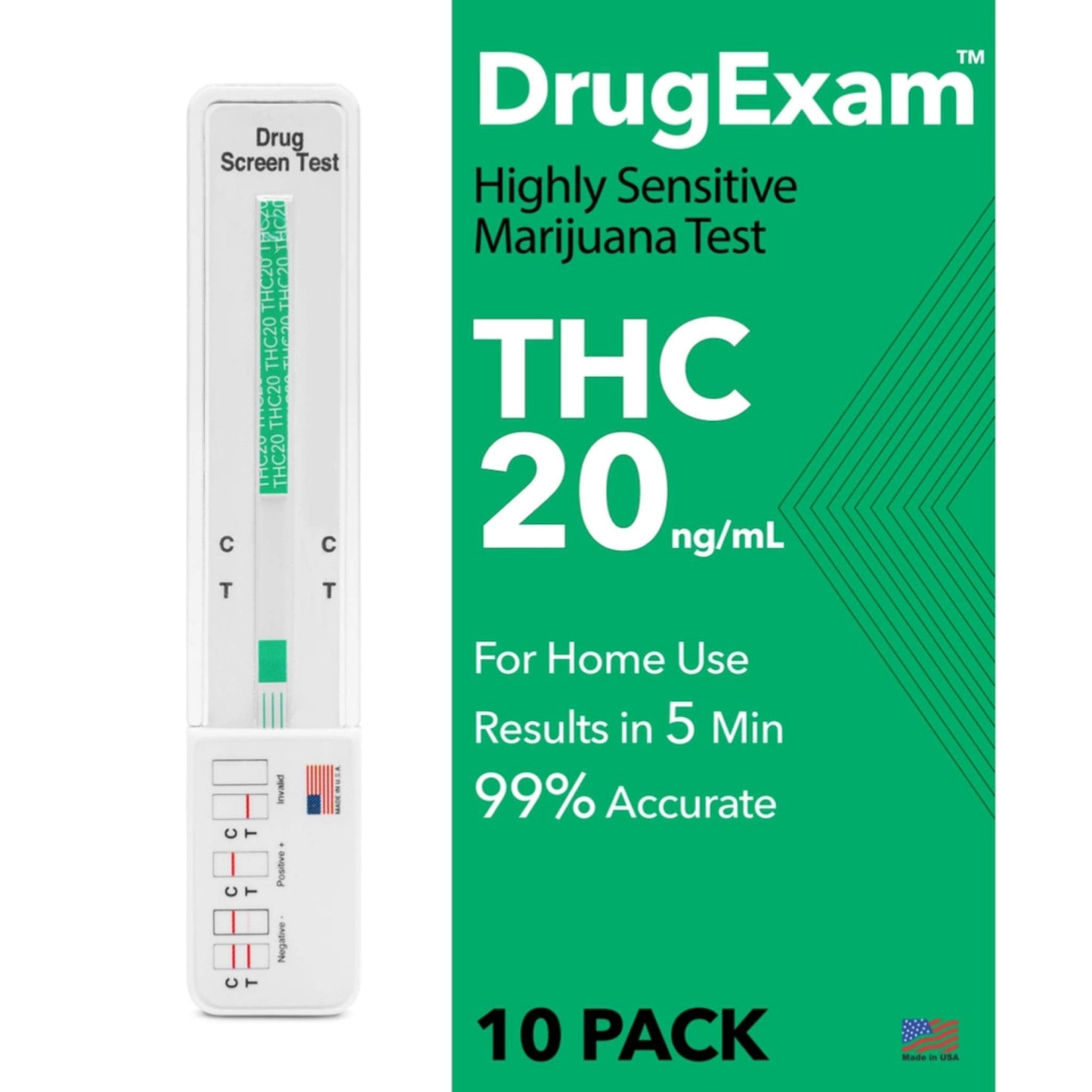 10 Pack DrugExam THC 20 ng/mL Urine Test Kit – Highly Sensitive Marijuana Detection