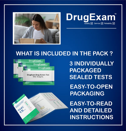 3 Pack DrugExam - Made in USA Most Sensitive 15 ng/mL THC Single Panel Drug Test Kit