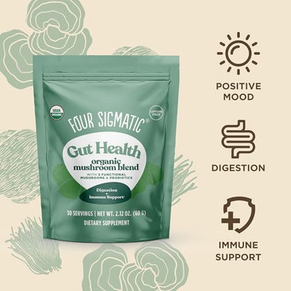 Four Sigmatic Gut Health Mushroom Blend | Organic Mushroom Powder Complex, 30 Servings