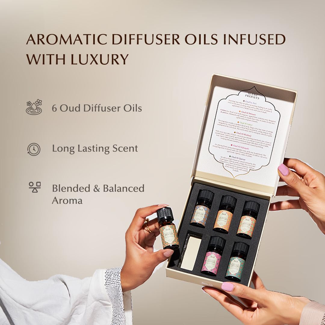 Oud Diffuser Oil Gift Set – 6 x 10ml | Pure Halal Oudh Oils | Dukhni