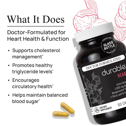 Durable Heart Bergamonte 1000mg + Olive Leaf + Vitamin C | Heart Health Supplement