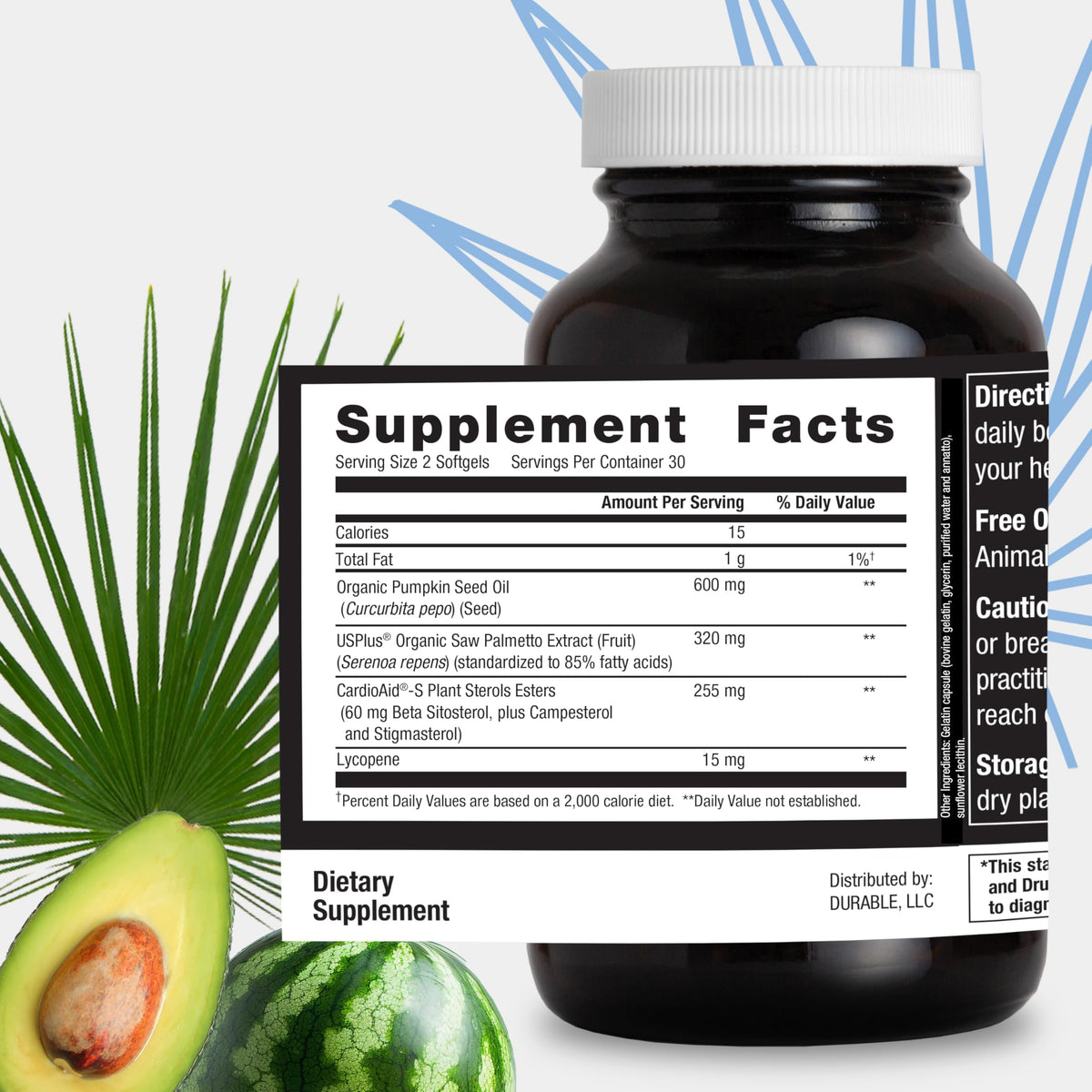 Durable Prostate – Organic USPlus Saw Palmetto + Beta-Sitosterol | Doctor-Formulated, Made in USA (180 Softgels)