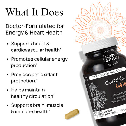 Durable CoQ10 Phytosome 300mg with Quercetin – 9X Absorption, Made in USA